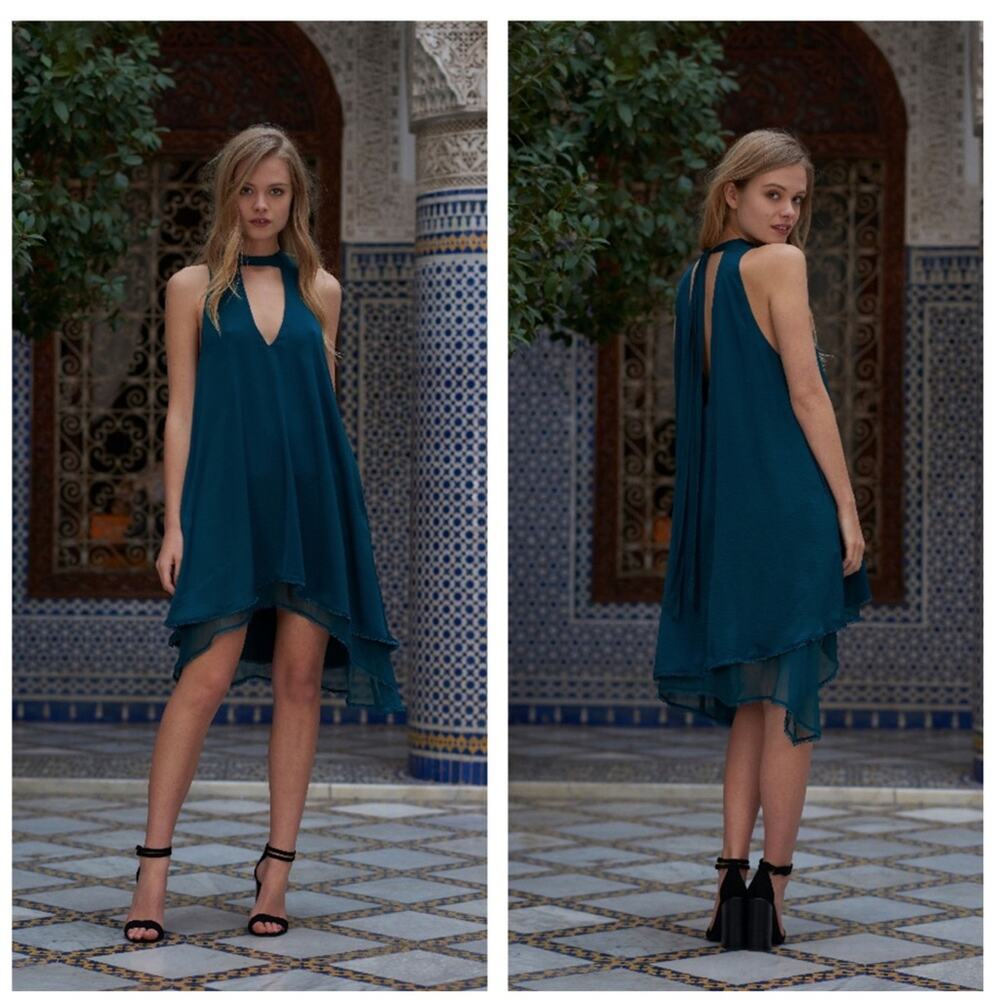 The Jetset Diaries Deep Emerald Imperial Sleeveless Chiffon Mini Dress Small